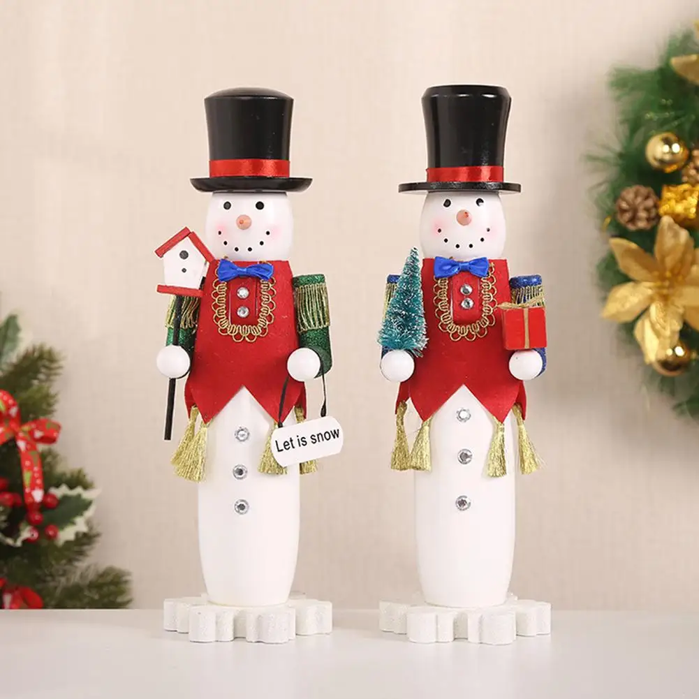 38cm Nutcracker Christmas Snowman Wooden Nutcracker Puppets Desktop Window Decoration Ornaments Christmas Gift Decoration