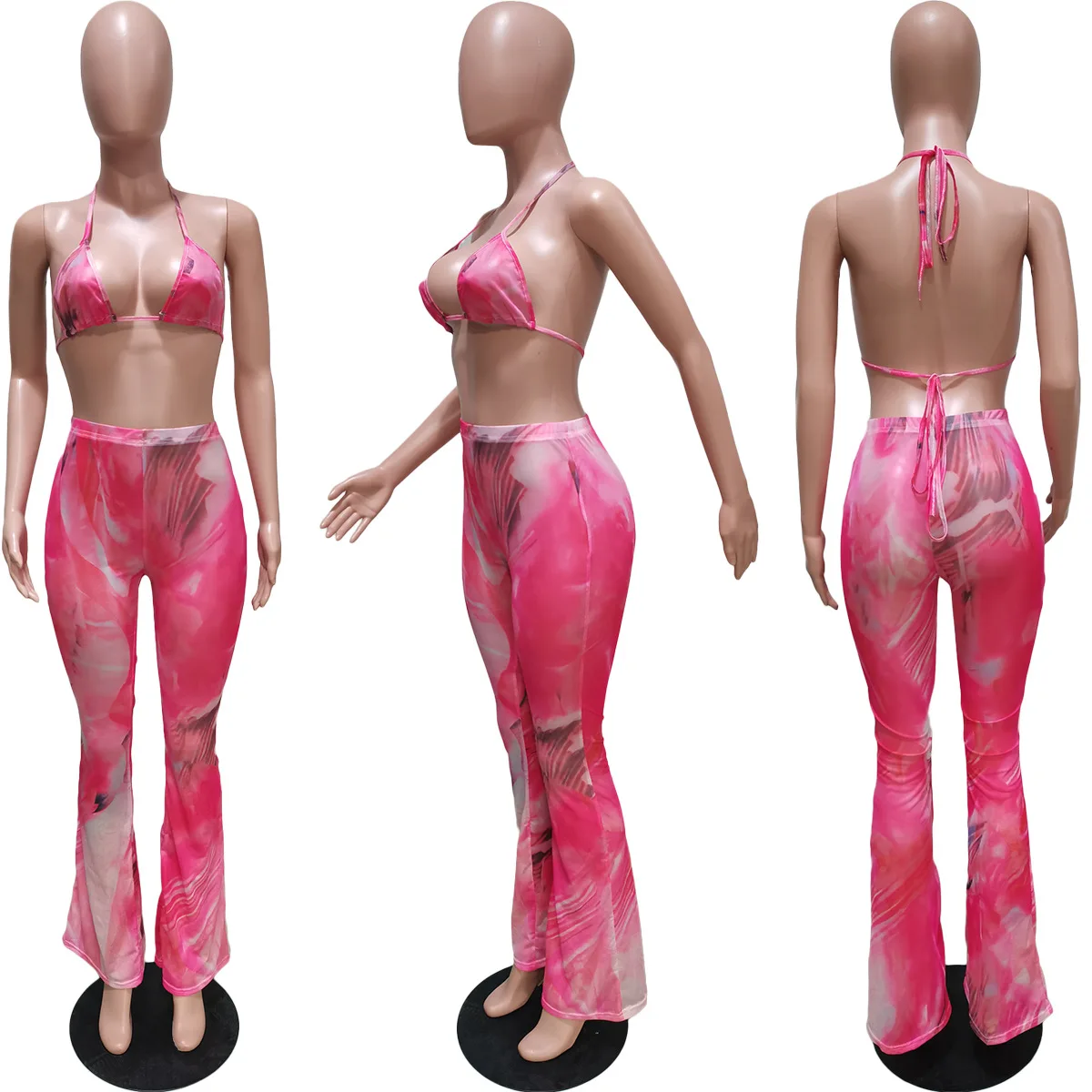 Pink Purple Tie Dye Print 2 Piece Bikini Sets Summer Halter Neck Bandage Crop Top Bell Bottom Pant Mesh Sheer Beachwear Outfits
Pink Purple Tie Dye Print 2 Piece Bikini Sets Summer Halter Neck Bandage Crop Top Bell Bottom Pant Mesh Sheer Beachwear Outfits