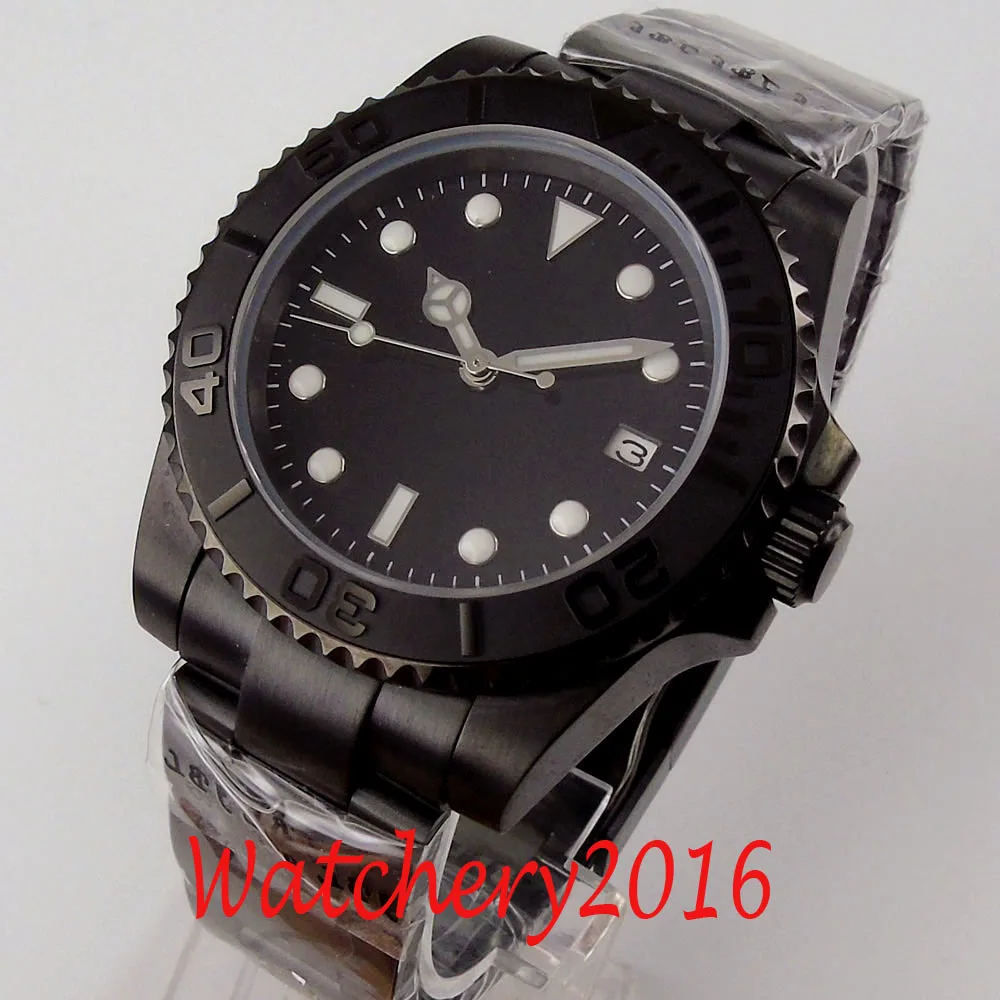 

40mm Sterile Black Dial Luminous PVD Coated Brushed Ceramic Bezel Sapphire Glass PT5000 NH35 Miyota 8215 Automatic Men's Watch