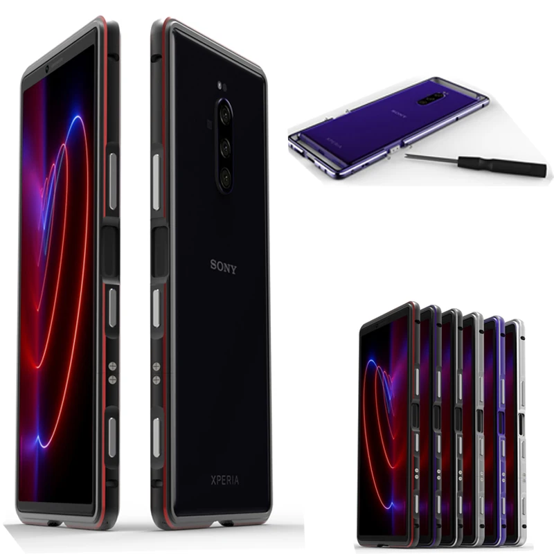 Чехол для Sony Xperia 1 10 II Алюминиевый металлический бампер чехол с блестками