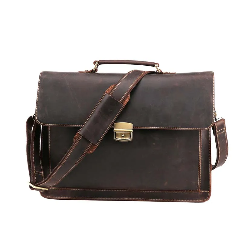

AETOO New Crazy Horse Leather Retro Men's Briefcase 15.6-inch Laptop Business Bag Genuine Leather Messenger Bag
