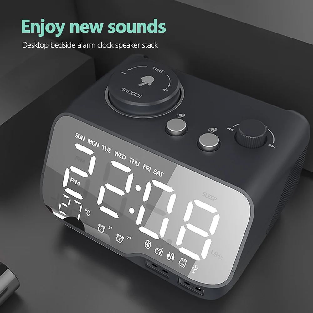 Bluetooth-колонка, цифровой будильник, FM-радио, зеркальный светодиодный дисплей, динамик, прикроватный Bluetooth-совместимый таймер сна для спальни
Bluetooth-колонка, цифровой будильник, FM-радио, зеркальный светодиодный дисплей, динамик, прикроватный Bluetooth-совместимый таймер сна для спальни