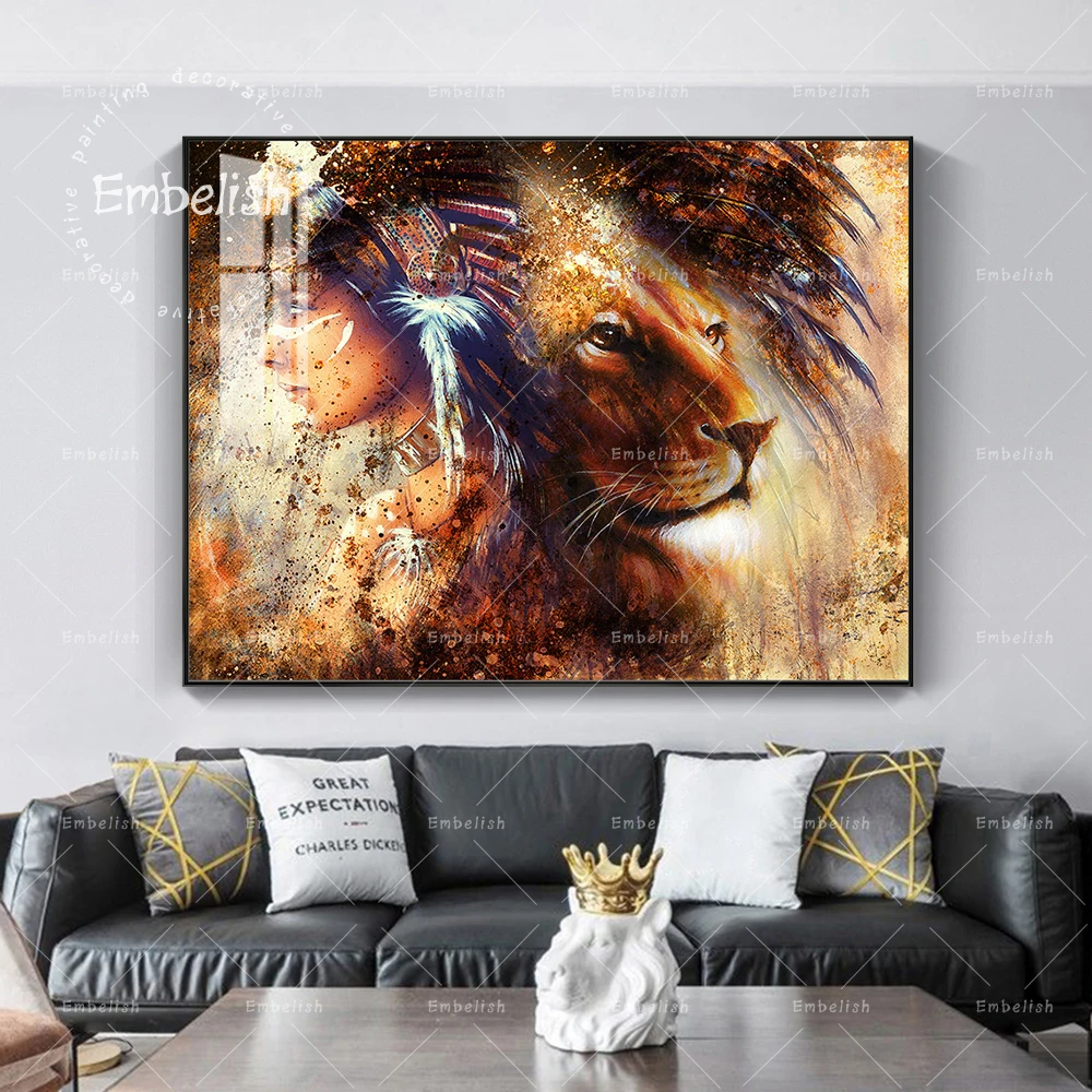 Embelish Hot Indian Feather Women With Lion Abstract Color Canvas Paintings For Home Decor Living Room Wall Art Pictures Posters
Embelish Hot Indian Feather Women With Lion Abstract Color Canvas Paintings For Home Decor Living Room Wall Art Pictures Posters
