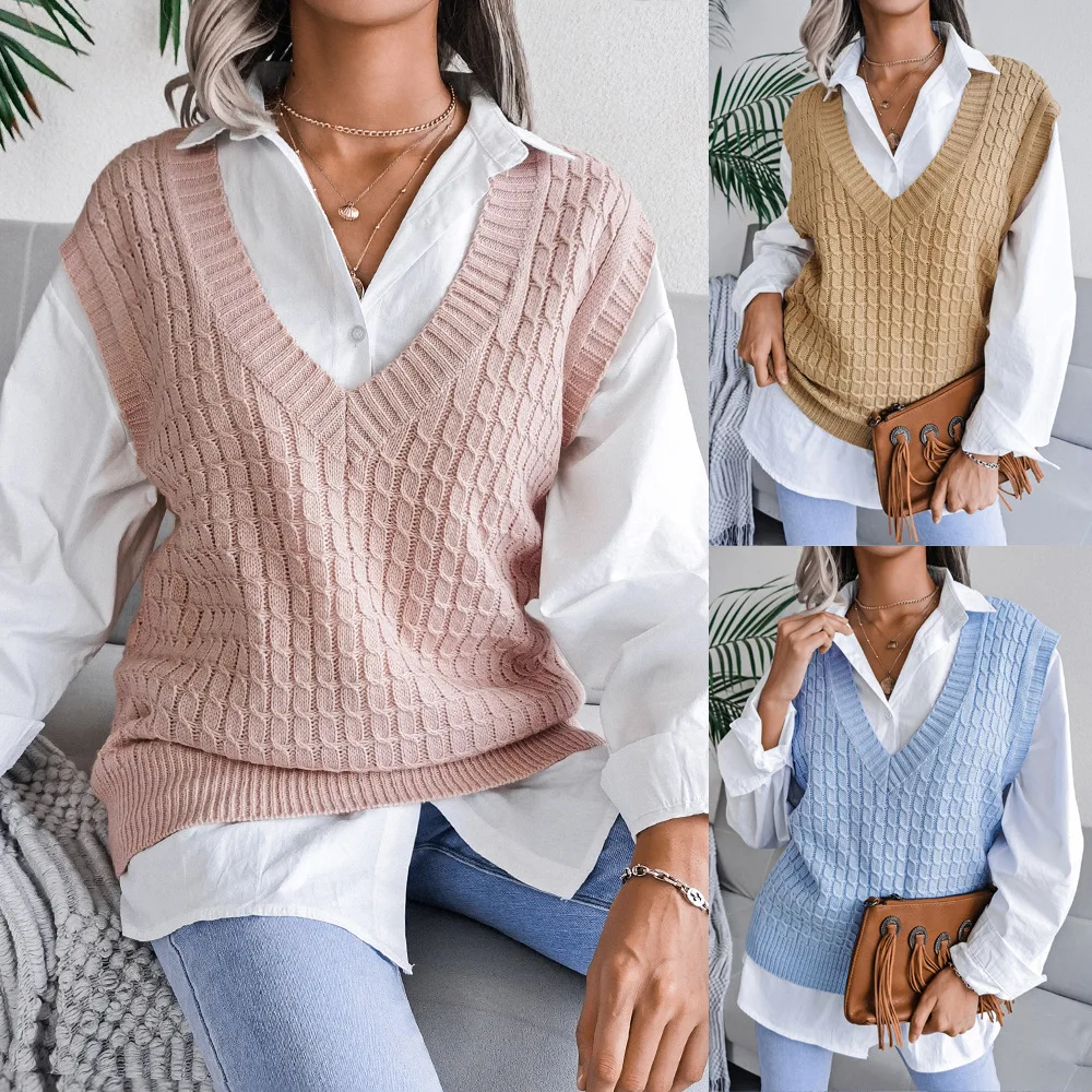 2021 autumn and winter fashion Europe and the United States V-neck twist casual loose knit sweater vest women's clothing
2021 autumn and winter fashion Europe and the United States V-neck twist casual loose knit sweater vest women's clothing
