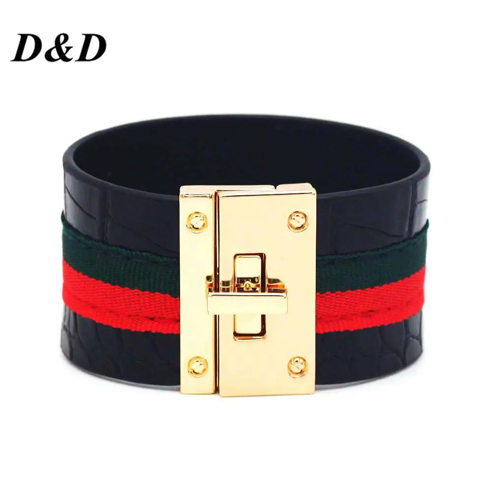 2022 NEW Fashion Women Cuff Leather Bracelet Red Green Ribbon Lock Design Wide Punk Charm Bracelets Female
2022 NEW Fashion Women Cuff Leather Bracelet Red Green Ribbon Lock Design Wide Punk Charm Bracelets Female