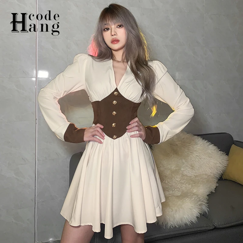 HangCode Vintage V-neck Slim Waist Women Dress 2022 New Spring Autumn Fashion One Piece A-line Short Dress Streetwear Vestidos
HangCode Vintage V-neck Slim Waist Women Dress 2022 New Spring Autumn Fashion One Piece A-line Short Dress Streetwear Vestidos