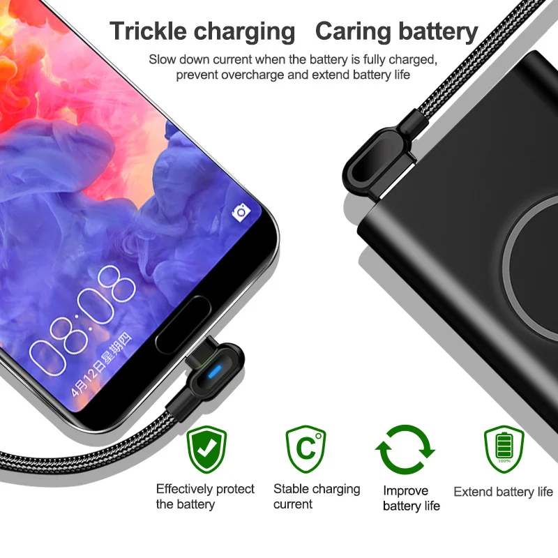 Кабель Micro USB для быстрой зарядки 90 градусов Xiaomi 4 4X Type C Samsung S8 S9 S10 кабель Huawei P20 P30 Pro