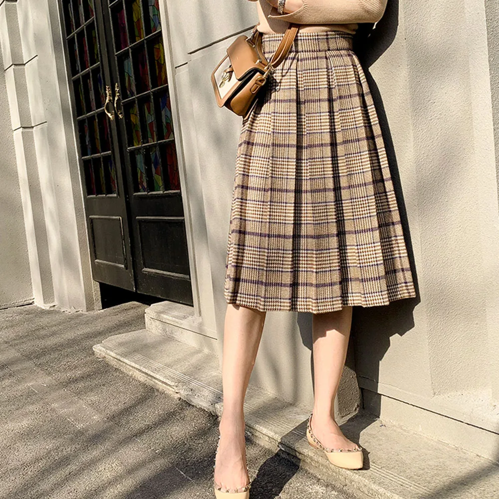 2021 New Plaid Woolen Thick Skirt For Women Autumn And Winter Pleated A-line Female High Waist Skirts Retro Mid-length Casual 
2021 New Plaid Woolen Thick Skirt For Women Autumn And Winter Pleated A-line Female High Waist Skirts Retro Mid-length Casual