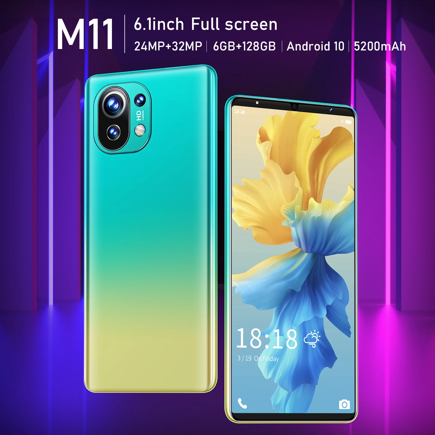 M11 6.1 Inch 6GB RAM 128GB ROM Fingerprint Face ID 5200mAh Smart Phone MTK6889 24+32MP Dual SIM Andriod Cell Phone 5G Network
M11 6.1 Inch 6GB RAM 128GB ROM Fingerprint Face ID 5200mAh Smart Phone MTK6889 24+32MP Dual SIM Andriod Cell Phone 5G Network