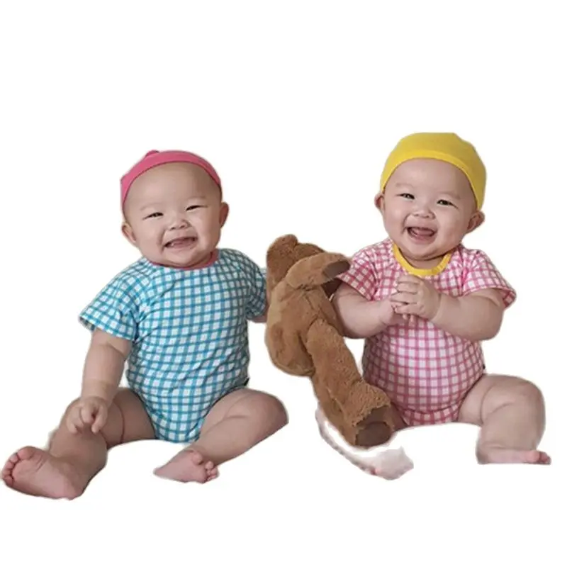 Korean Fashion Summer Boys Jumpsuits Newborn Baby Boy Girl Clothing Toddler Short Sleeve Plaid Romper+Hat 2pcs Infant Outfit Set
Korean Fashion Summer Boys Jumpsuits Newborn Baby Boy Girl Clothing Toddler Short Sleeve Plaid Romper+Hat 2pcs Infant Outfit Set