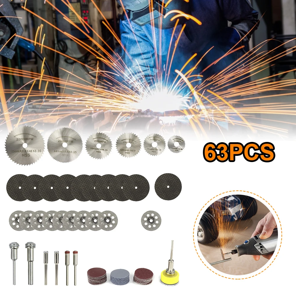 63 cutting wheels set HSS saw blades, diamond resin cutting blades, sandpaper blades with sanding blades for Dremel rotary tools
63 cutting wheels set HSS saw blades, diamond resin cutting blades, sandpaper blades with sanding blades for Dremel rotary tools