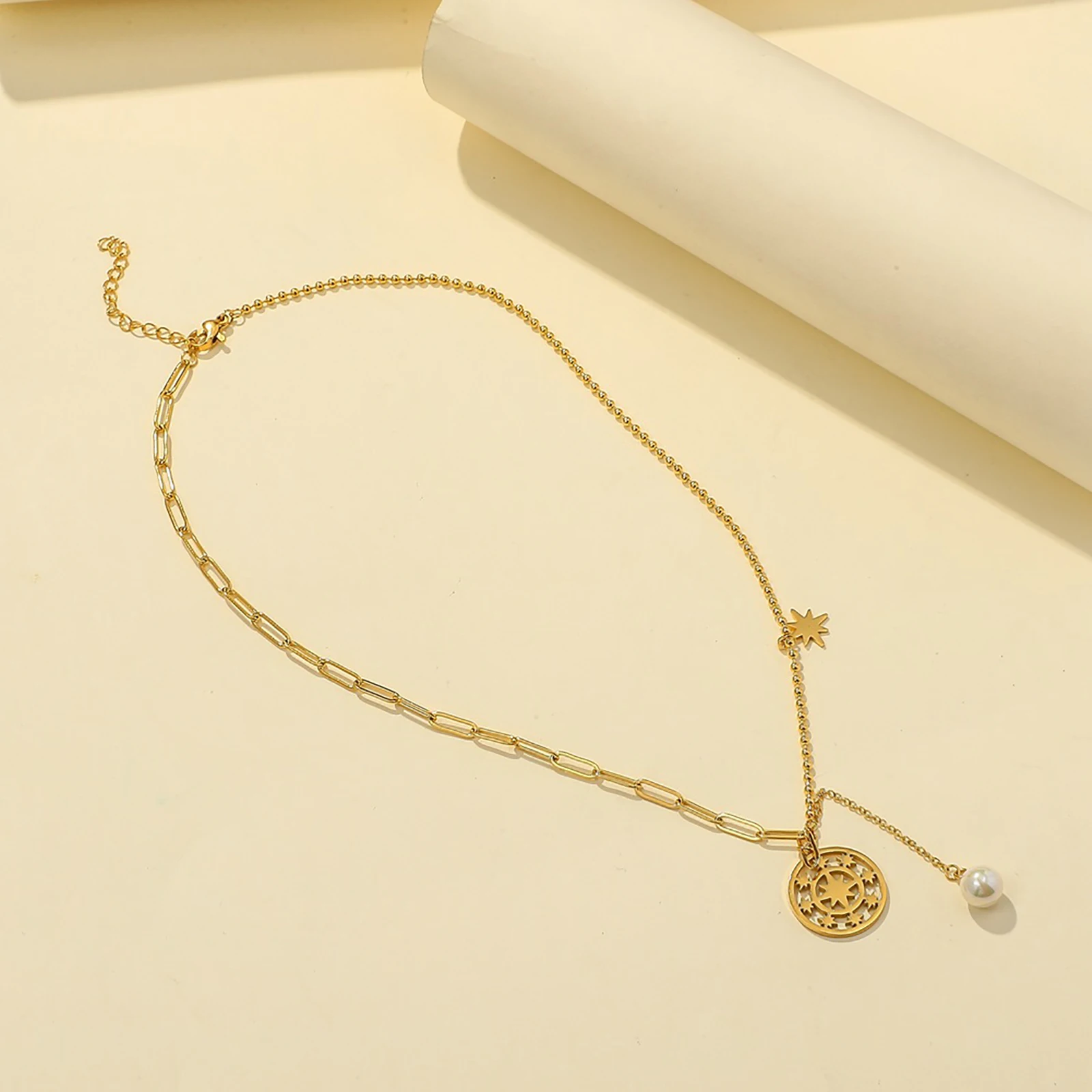 1PC Trendy Stainless Steel Necklace Gold Color White Acrylic Round Star Imitation Pearl Beads Women Punk Chain Choker Jewelry
1PC Trendy Stainless Steel Necklace Gold Color White Acrylic Round Star Imitation Pearl Beads Women Punk Chain Choker Jewelry