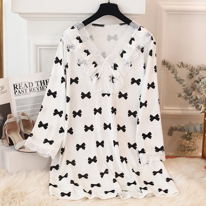 Casual Long Sleeve Velvet Sleepwear Intimate Lingerie Lace Female Nightgown Short 2021 New Bow Velour Nightwear Home Clothing
Casual Long Sleeve Velvet Sleepwear Intimate Lingerie Lace Female Nightgown Short 2021 New Bow Velour Nightwear Home Clothing