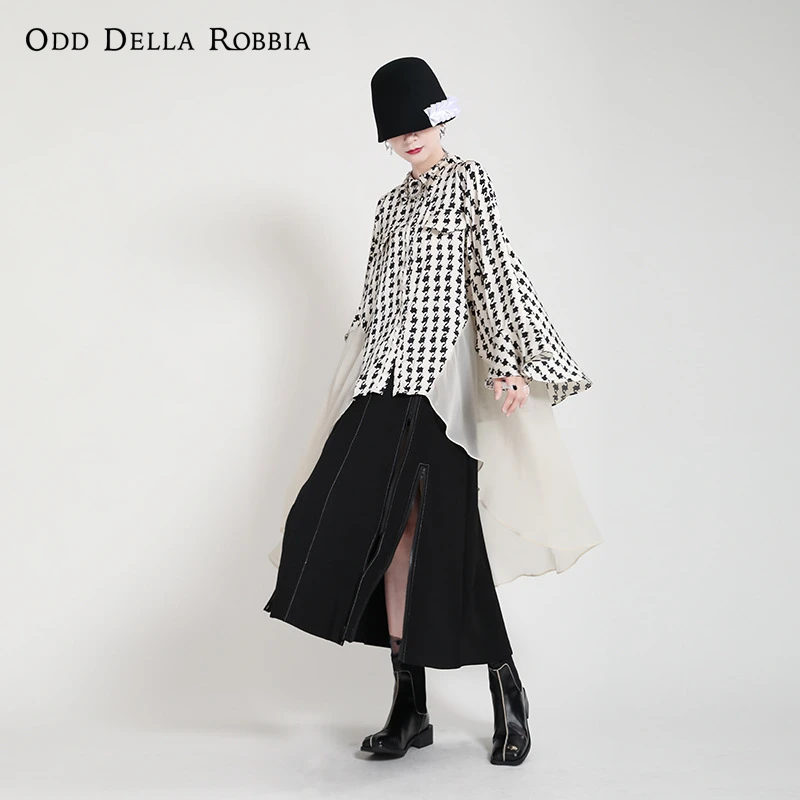 OddDellaRobbia Summer New Style Personalized Fashion Houndstooth Print Shirt Stitching Mid-Length Chiffon Flared Sleeve Top 1969
OddDellaRobbia Summer New Style Personalized Fashion Houndstooth Print Shirt Stitching Mid-Length Chiffon Flared Sleeve Top 1969