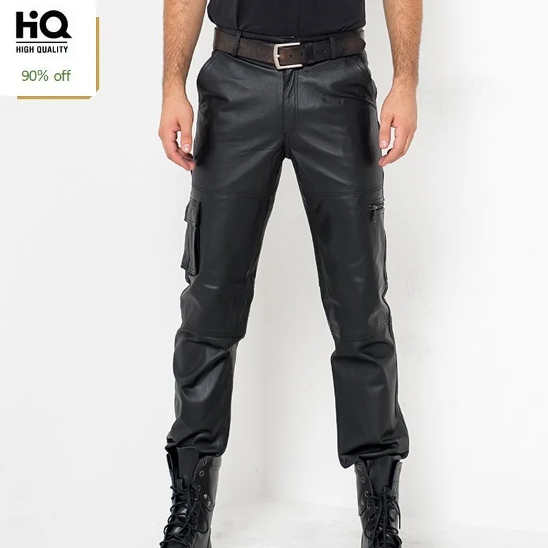Calca Masculina осенние модные повседневные брюки из натуральной кожи уличная одежда