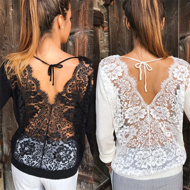 Women Lace Shirt Lace-Up Tee Sexy T-Shirt Stitching Backless t Shirt Spring Summer Long Sleeve Thin Micro Perspective Streetwear
Women Lace Shirt Lace-Up Tee Sexy T-Shirt Stitching Backless t Shirt Spring Summer Long Sleeve Thin Micro Perspective Streetwear