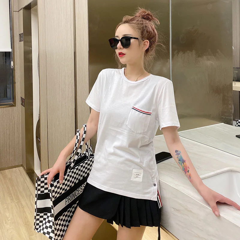 TB THOM Brand Women T-Shirt Summer Cooton Striped Pocket Slim Top Couple Short Sleeve Casual
TB THOM Brand Women T-Shirt Summer Cooton Striped Pocket Slim Top Couple Short Sleeve Casual