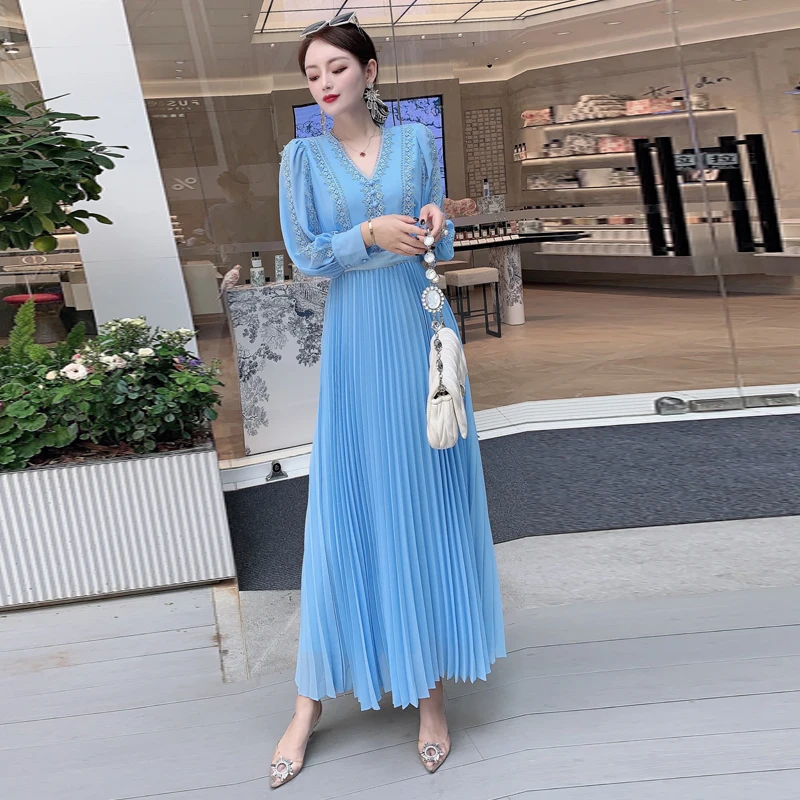 Long Dress Designer Fashion Summer New Women'S Lace Patchwork V-Neck Sexy Party Vintage Elegant Crimped Dresses
Long Dress Designer Fashion Summer New Women'S Lace Patchwork V-Neck Sexy Party Vintage Elegant Crimped Dresses
