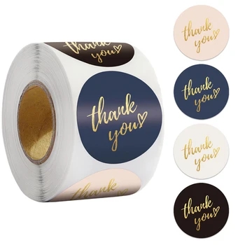 Thank You Stickers Seal Labels 50-500PCS Gold Foil Paper Decoration Sticker For Handmade Wedding Gift Labels Stationery 4 Colors