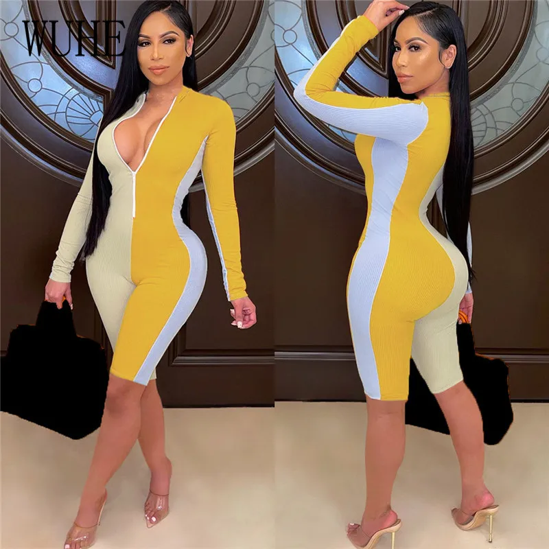 YEYA Stitching Color Rompers Patchwork Zipper Up Skinny Package Hip Elasticity Long Sleeve V Neck Streetwear Nightclub Overalls
YEYA Stitching Color Rompers Patchwork Zipper Up Skinny Package Hip Elasticity Long Sleeve V Neck Streetwear Nightclub Overalls