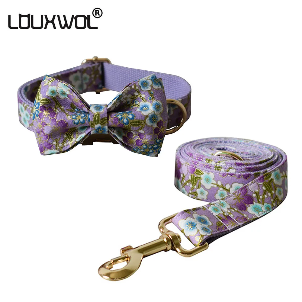 

LOUXWOL галстук-бабочка, собачий ошейник с цветочным узором ошейник поводок набор Регулируемый собачьи ошейники для маленьких, средних и больших собак аксессуары
