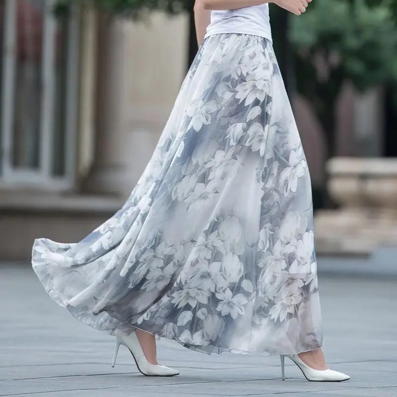 Женская шифоновая юбка в стиле бохо элегантная Длинная пляжная макси с цветочным