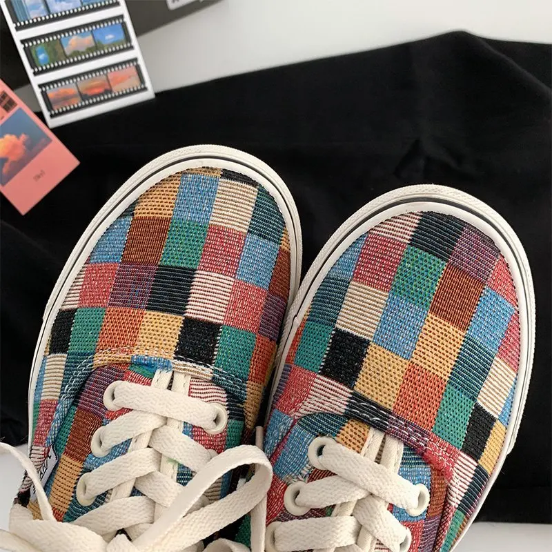 Women's Sneakers Canvas Casual Shoes Fashion Color Square Plaid Shoes Women's Platform Flat Shoes Vulcanized Shoes Korean Style
Women's Sneakers Canvas Casual Shoes Fashion Color Square Plaid Shoes Women's Platform Flat Shoes Vulcanized Shoes Korean Style