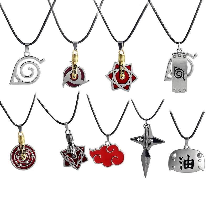 Japanese Anime Cosplay Narutos Akatsuki organization red cloud sign metal pendant Kakashi Uzumaki necklace Women Men Sharingan | Украшения