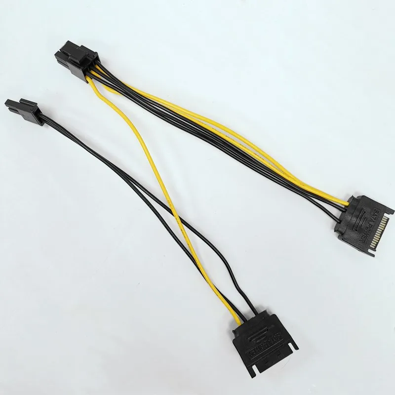 

Dual Male SATA 15pin to PCIE PCI-e PCI Express Male 8p 6+2pin GPU For Graphics Card power supply cable 18AWG 20cm for Mining