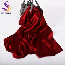 [BYSIFA] Pure Silk Wine Red Silk Scarf Shawl Women Fashion Luxury Crepe Satin Silk Long Scarves Ladies Brand Head Scarf Cape