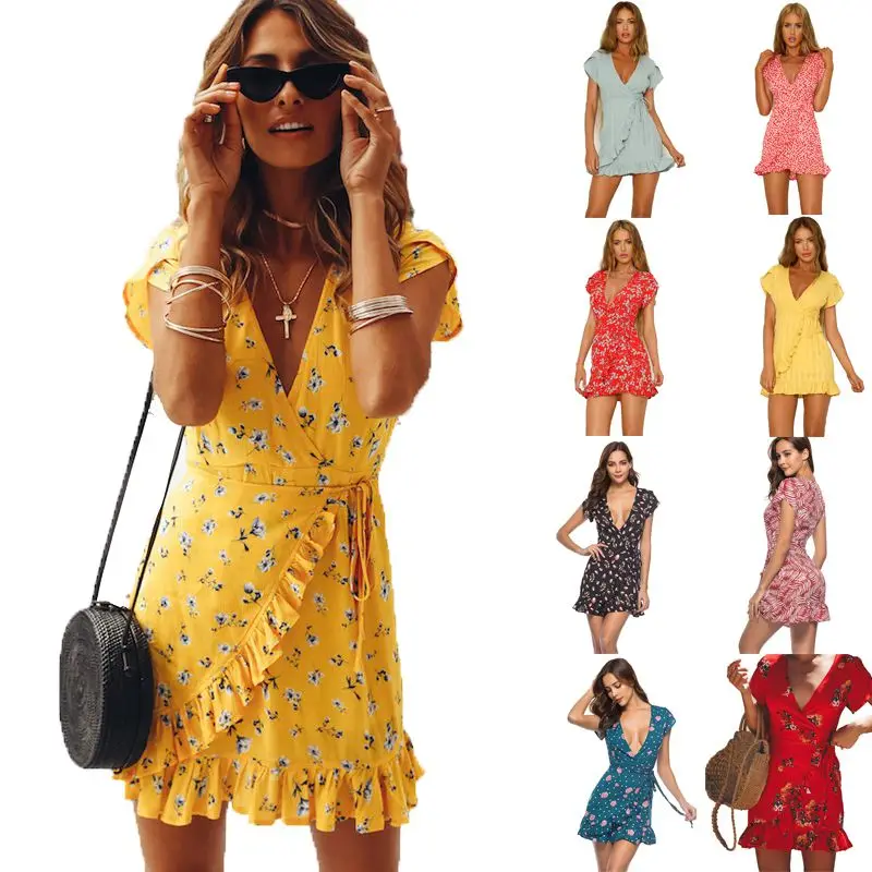 Women Short Sleeve Wrap Boho Floral Mini Dress Ladies Summer Beach Party Cool Sundress Holiday Streetwear Eye-Catching Dresses
Women Short Sleeve Wrap Boho Floral Mini Dress Ladies Summer Beach Party Cool Sundress Holiday Streetwear Eye-Catching Dresses