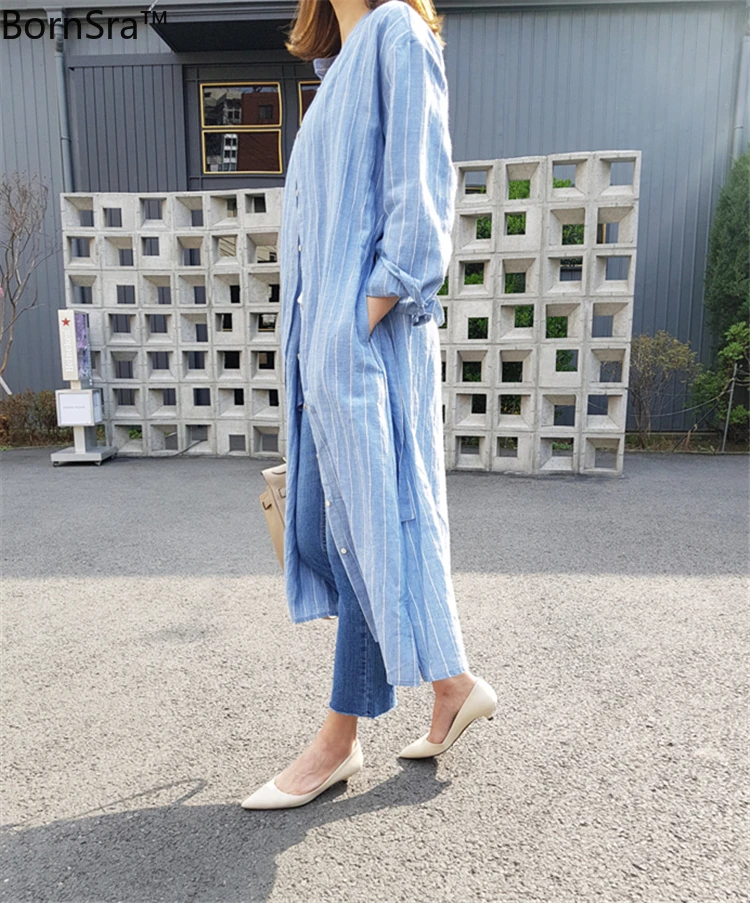 BornSra New 2020 Women Summer Shirt Dress Casual Striped Loose Stand Collar Split Lace Up Cotton and Linen Long Dress
BornSra New 2020 Women Summer Shirt Dress Casual Striped Loose Stand Collar Split Lace Up Cotton and Linen Long Dress
