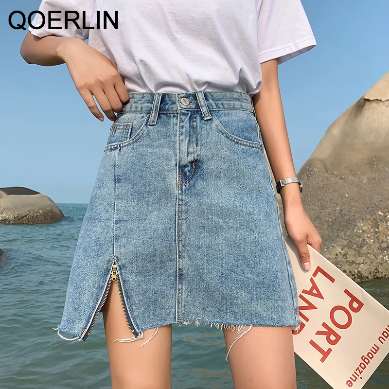 QOERLIN Vintage Ripped High Waist Jeans Skirt Women's Summer Hole Split Washed Denim Skirt Side Pocket Zipper Design Mini Skirts
QOERLIN Vintage Ripped High Waist Jeans Skirt Women's Summer Hole Split Washed Denim Skirt Side Pocket Zipper Design Mini Skirts