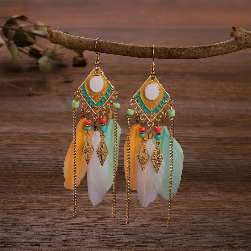 2021 Fashion Jewelry Feather Long Tassel Pendant Bohemian Earrings Retro Ethnic Feather Earrings Creative Gift for Girlfriend
2021 Fashion Jewelry Feather Long Tassel Pendant Bohemian Earrings Retro Ethnic Feather Earrings Creative Gift for Girlfriend