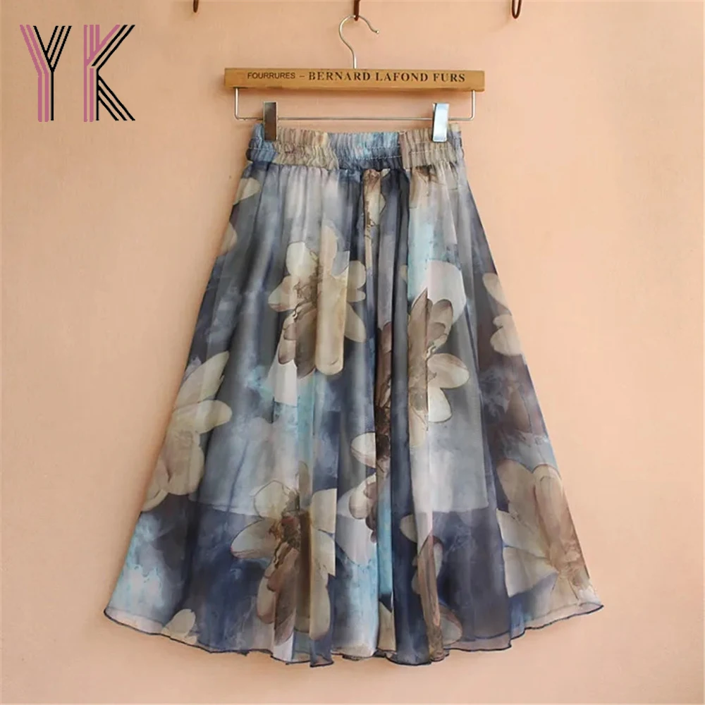 National Flower Print Chiffon Knee Length Skirt Summer Elastic High-Waisted Mom Boho Skirt Korean Vintage Loose Aesthetic Saia 
National Flower Print Chiffon Knee Length Skirt Summer Elastic High-Waisted Mom Boho Skirt Korean Vintage Loose Aesthetic Saia