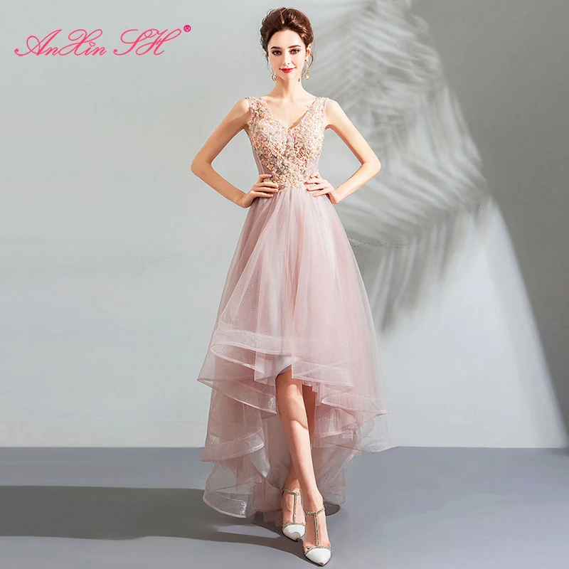 AnXin SH luxury pink lace flower evening dress vintage beading crystal high/low party bride v neck sleeveless evening dress 9081
AnXin SH luxury pink lace flower evening dress vintage beading crystal high/low party bride v neck sleeveless evening dress 9081