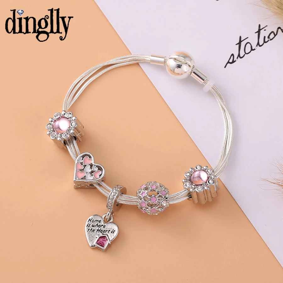Dinglly New Silver Color 3 Snake Chain Bracelets For Women Girl love home Heart Charm Beads Bracelet & Bangle Jewelry Gift
Dinglly New Silver Color 3 Snake Chain Bracelets For Women Girl love home Heart Charm Beads Bracelet & Bangle Jewelry Gift