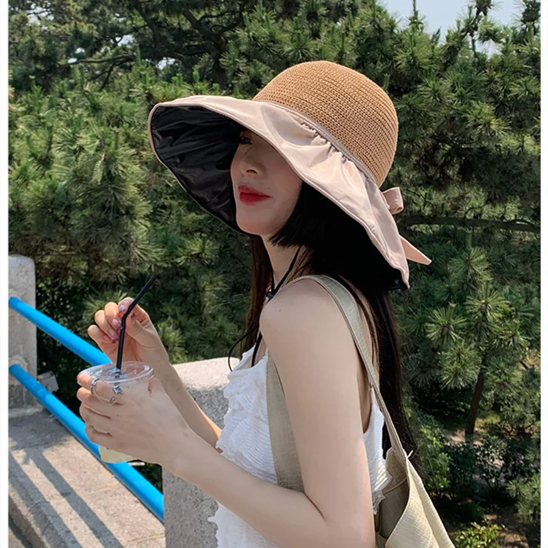 Summer Black Rubber Bow Sun hat Female Hollow Straw hat Anti-ultraviolet Large Eave Face Sun Protection Sun Fisherman Casual hat
Summer Black Rubber Bow Sun hat Female Hollow Straw hat Anti-ultraviolet Large Eave Face Sun Protection Sun Fisherman Casual hat