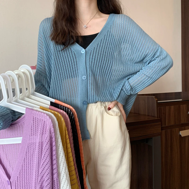 Women's Knitted Cardigan Long Sleeves Loose Hollow Sunscreen Autumn Winter Thin Pure Color Wholesale Top Lady Clothing
Women's Knitted Cardigan Long Sleeves Loose Hollow Sunscreen Autumn Winter Thin Pure Color Wholesale Top Lady Clothing