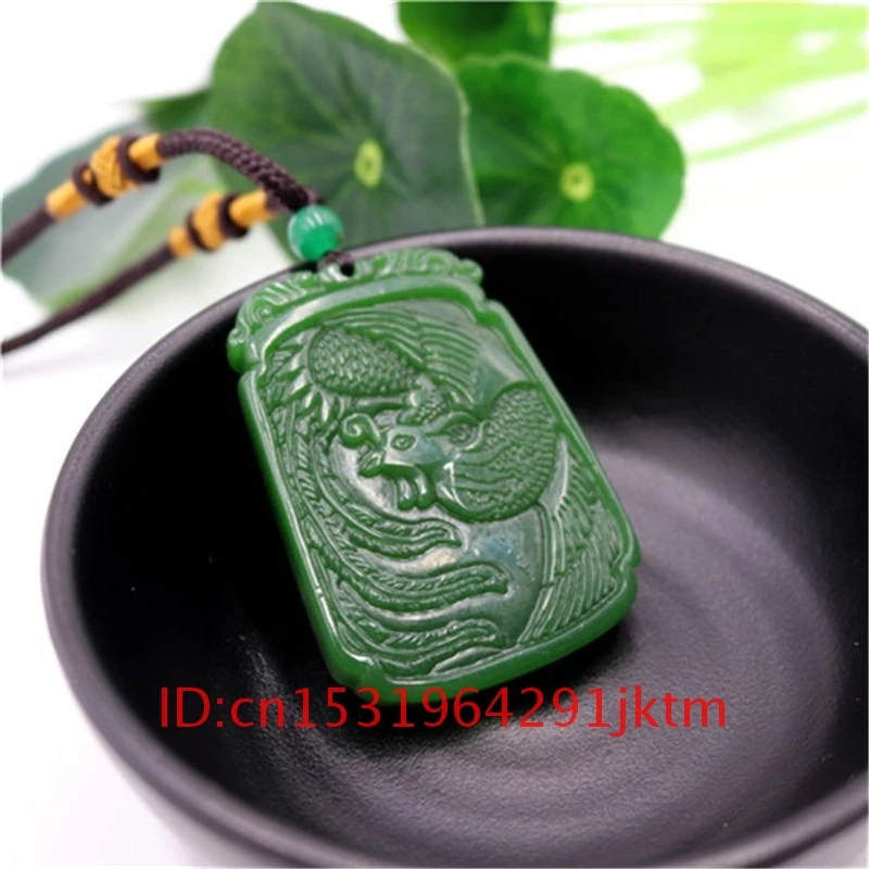 

Натуральный женский зеленый резной ручной жадеит китайский нефрит модное ожерелье ювелирные изделия Феникс подарки для мужчин Амулет Шарм