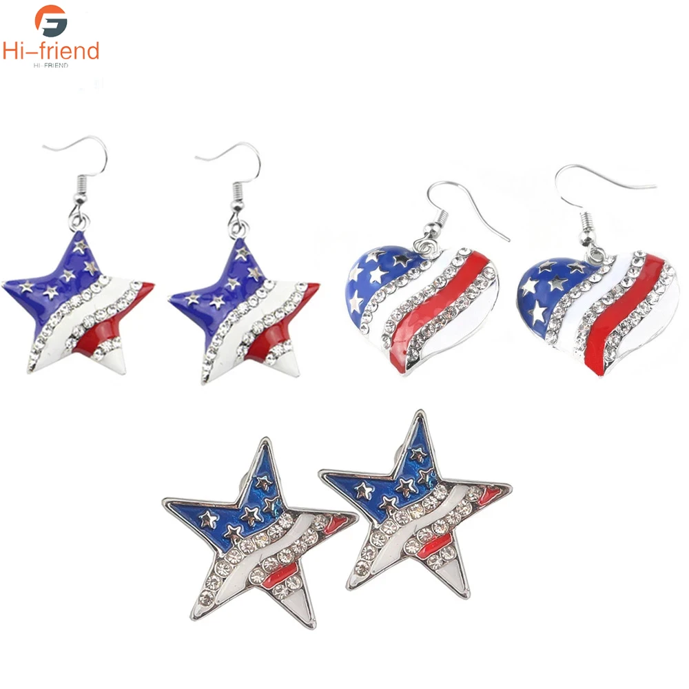 Fashion Trend Creativity Earrings American Flag Stripes Star Love Hat Shape Ear Studs for Women Men Patriot Gift Jewelry
Fashion Trend Creativity Earrings American Flag Stripes Star Love Hat Shape Ear Studs for Women Men Patriot Gift Jewelry