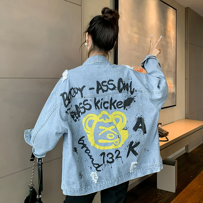 Hippop Denim Jackets Women Fashion Letter Printted Hole Lapel Streewear Vintage Ins Plus Size Coats Autumn New Джинсовая куртка
Hippop Denim Jackets Women Fashion Letter Printted Hole Lapel Streewear Vintage Ins Plus Size Coats Autumn New Джинсовая куртка