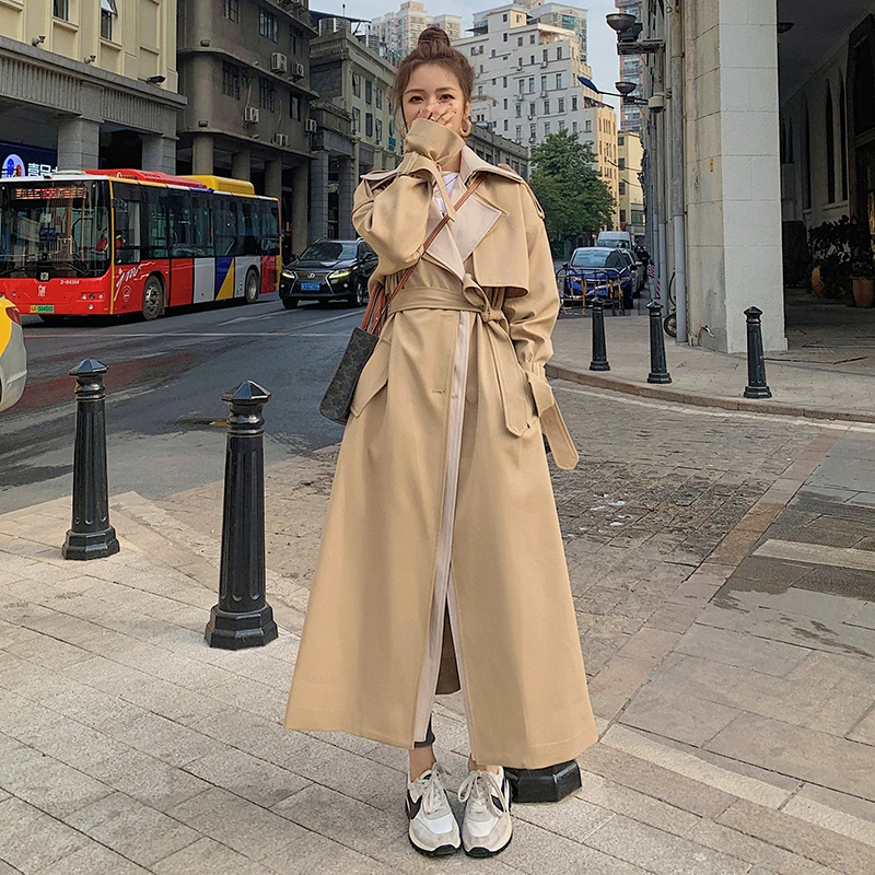 Women's Khaki Windbreaker Lengthened British Style Coat New Spring Autumn Fashion Waist Korean Quality Ladies Cape Loose Jacket
Women's Khaki Windbreaker Lengthened British Style Coat New Spring Autumn Fashion Waist Korean Quality Ladies Cape Loose Jacket
