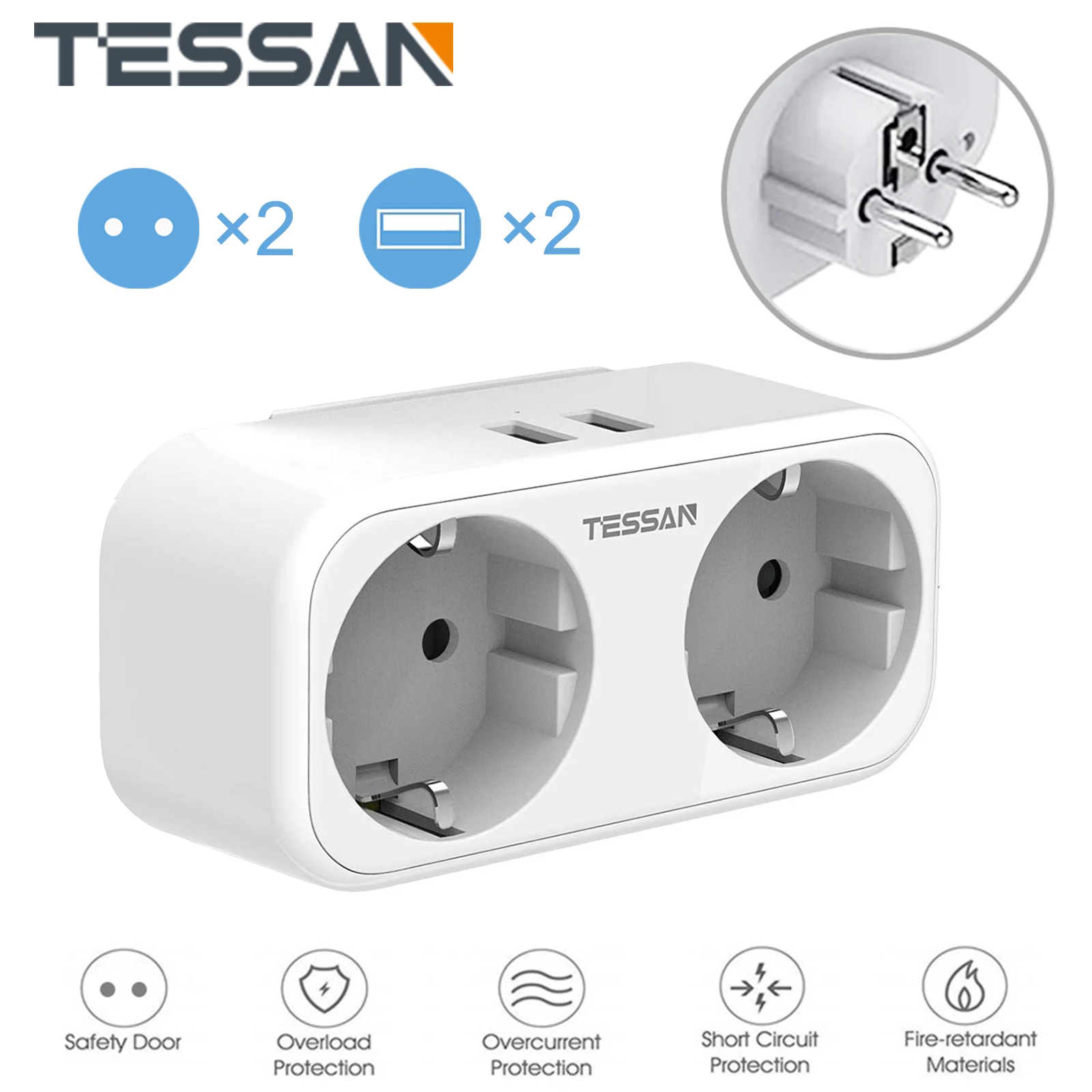 TESSAN White USB Socker Power Adapter with 2 Outlets & 2 USB Charging Ports, EU Wall Socket Charger for Home, Office, Travel
TESSAN White USB Socker Power Adapter with 2 Outlets & 2 USB Charging Ports, EU Wall Socket Charger for Home, Office, Travel