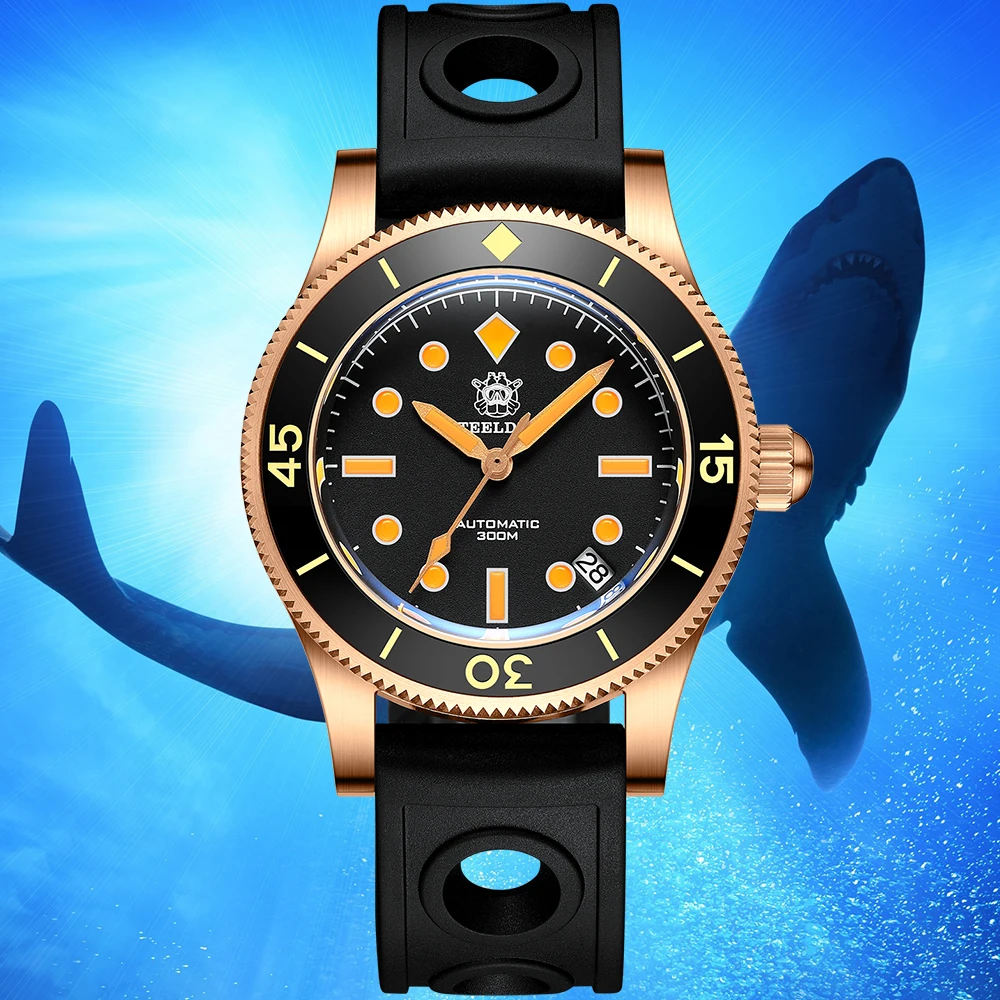 

STEELDIVE Design SD1952S CUSN8 Bronze Diver Watch Retro Swiss Luminous Waterproof 300M Japanese NH35 Men's Mechanical Wristwatch