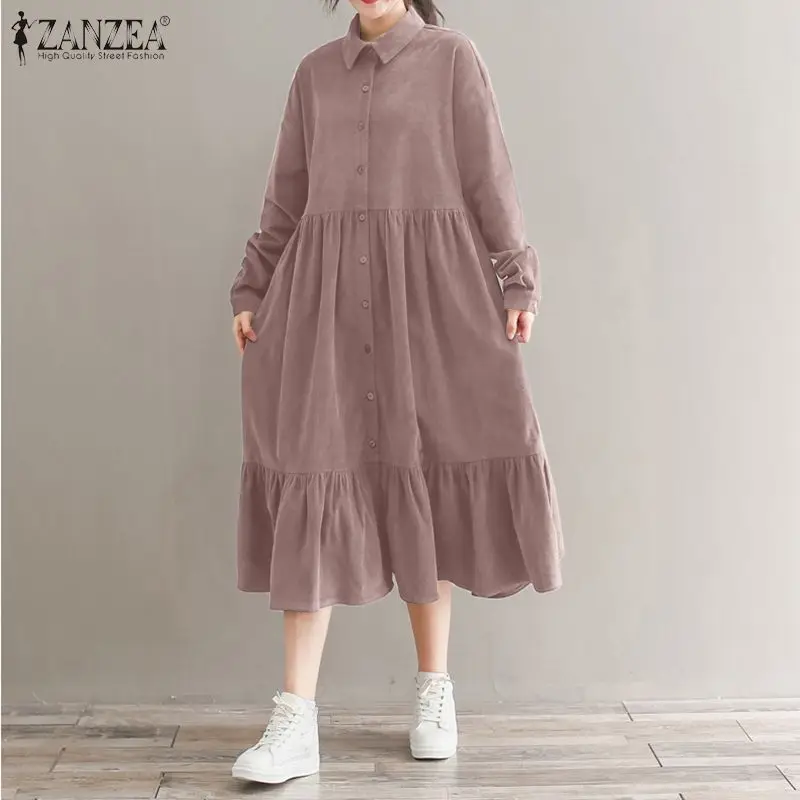 Vintage Corduroy Shirt Dress Women Sundress 2022 ZANZEA Spring Casual Long Sleeve Ruffle Vestidos Female Button Midi Robe
Vintage Corduroy Shirt Dress Women Sundress 2022 ZANZEA Spring Casual Long Sleeve Ruffle Vestidos Female Button Midi Robe