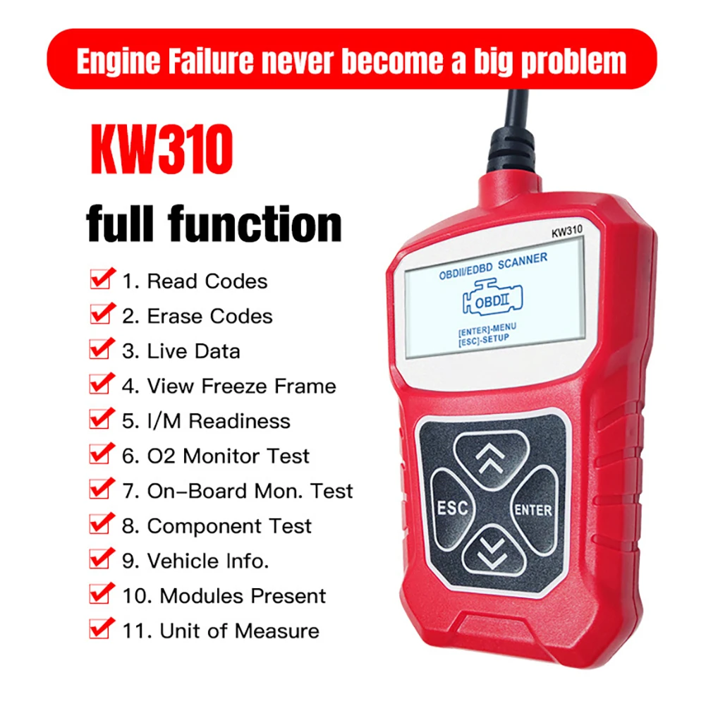 KW310 OBD2 Scanner OBD Car Diagnostic Tool Check Engine Code Reader Car Diagnostic Tool 
KW310 OBD2 Scanner OBD Car Diagnostic Tool Check Engine Code Reader Car Diagnostic Tool