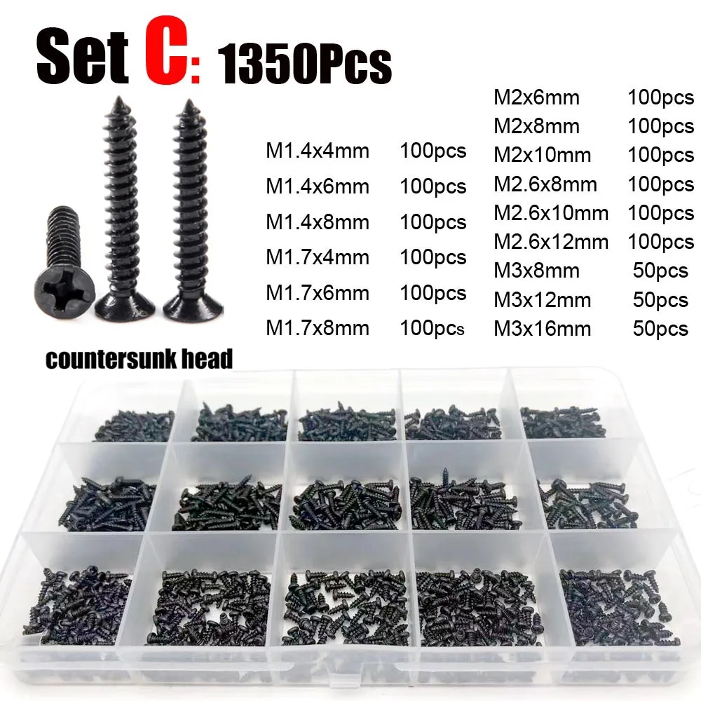 1000/2010x M1 M1.2 M1.4 M1.7 M2 M3 M4 Black Mini Micro Phillips Flat Countersunk Head Self Tapping Wood Screw Set Assortment Kit
1000/2010x M1 M1.2 M1.4 M1.7 M2 M3 M4 Black Mini Micro Phillips Flat Countersunk Head Self Tapping Wood Screw Set Assortment Kit