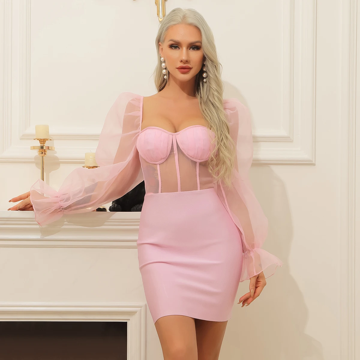 Women Spring Sexy Long Sleeve Backless Mesh Pink Mini Bodycon Bandage Dress 2021 Elegant Evening Party Dress Vestidos
Women Spring Sexy Long Sleeve Backless Mesh Pink Mini Bodycon Bandage Dress 2021 Elegant Evening Party Dress Vestidos