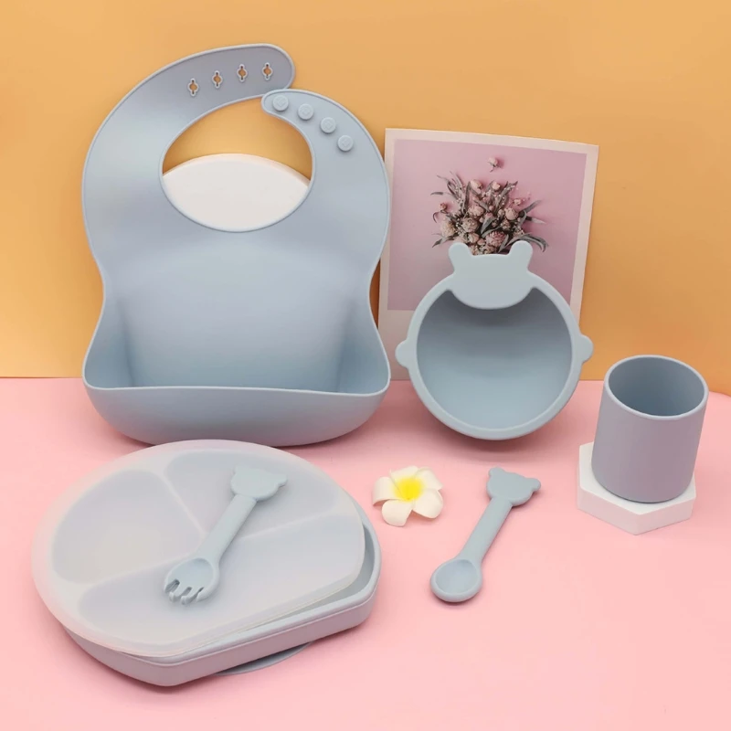 Baby Silicone Bib Divided Dinner Plate Suction Bowl Spoon Fork Water Cup Set Training Feeding Food Utensil Dishes
Baby Silicone Bib Divided Dinner Plate Suction Bowl Spoon Fork Water Cup Set Training Feeding Food Utensil Dishes